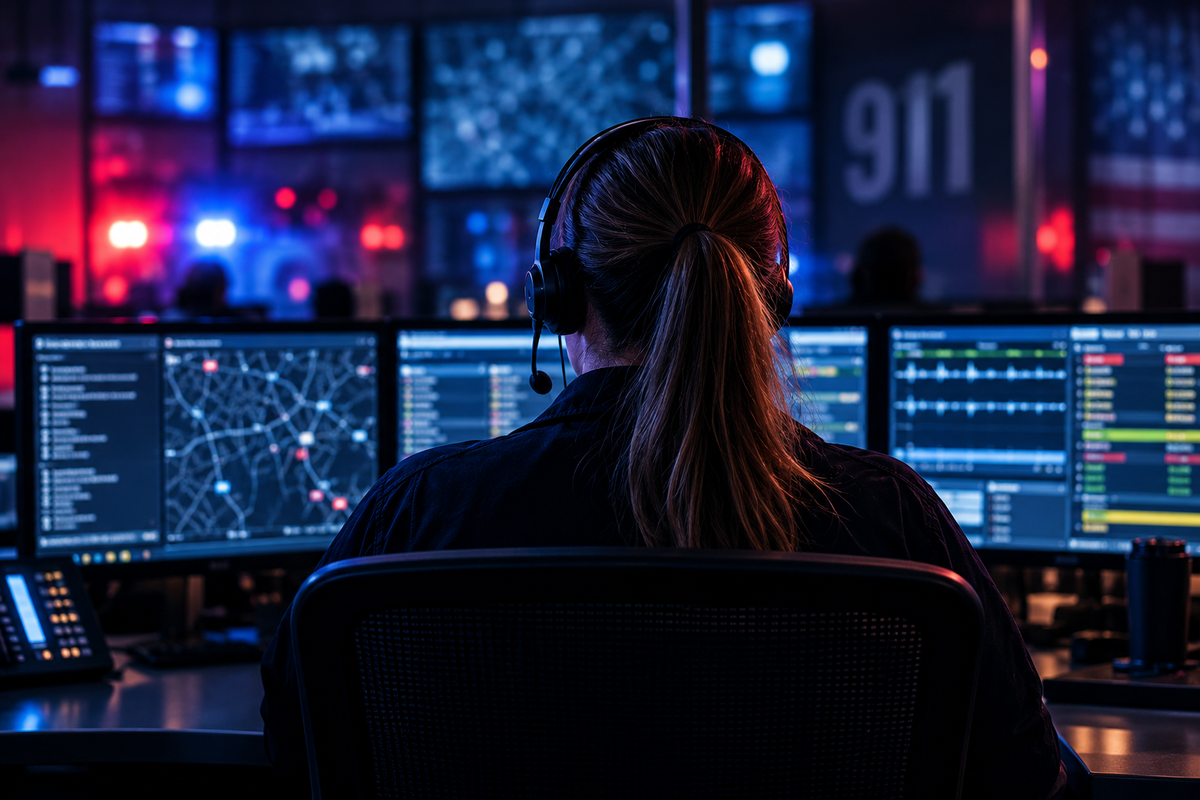 911 dispatcher working in an emergency communications center